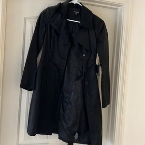 Black satin trench from Bebe. Xs